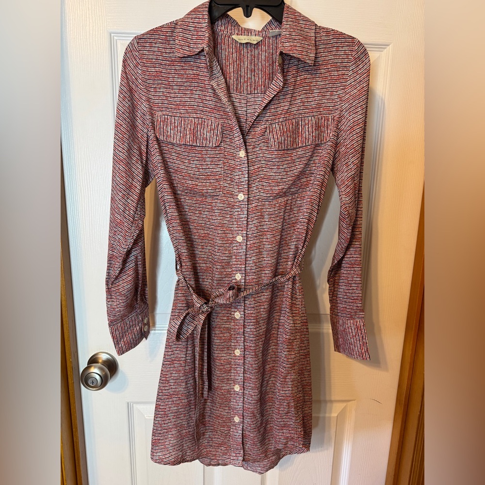 New 11-1-Tylho Anthropologie Red and Blue Striped Shirt Dress Size: XS